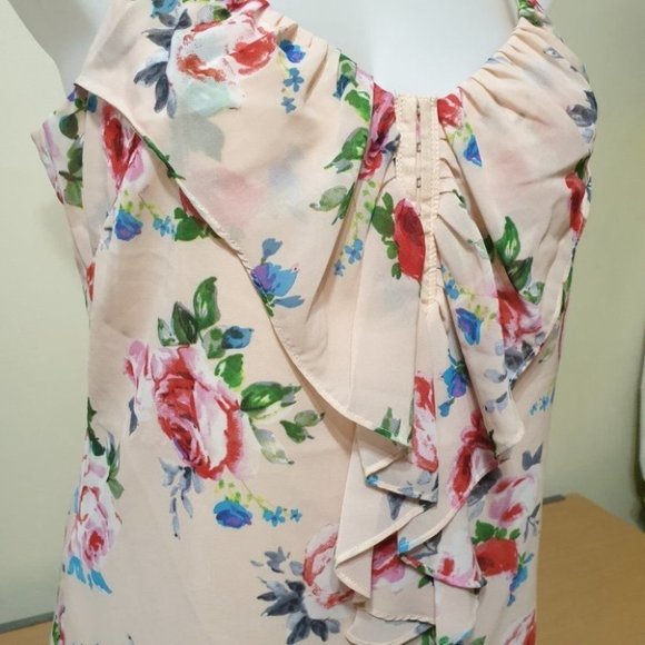 CITY CHIC Plus Size XS (AU 14) Peach V-Neck Sleeveless Top Floral Ruffle Front - Picture 6 of 12